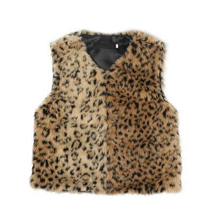 

BIZIZA Toddler Baby Vest Sleeveless V-Neck Faux Fur Thicken Leopard Open Front for 1-7Y Chlid Tops Black XXXL