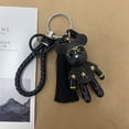 thumbnail image 2 of Cuerda tejida de cuero Bomgom Popobe Gloomy Rhinestone llavero borla gafas oso llavero anillo titular bolso encanto colgante negro xuanjing  unisex, 2 of 2