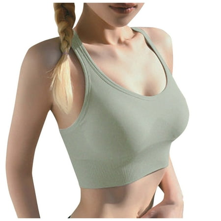 oqasdz Womens Bras Solid Color Workout Tank Padded Stretchy Comfort Yoga Strappy Tank Top Sports Bra