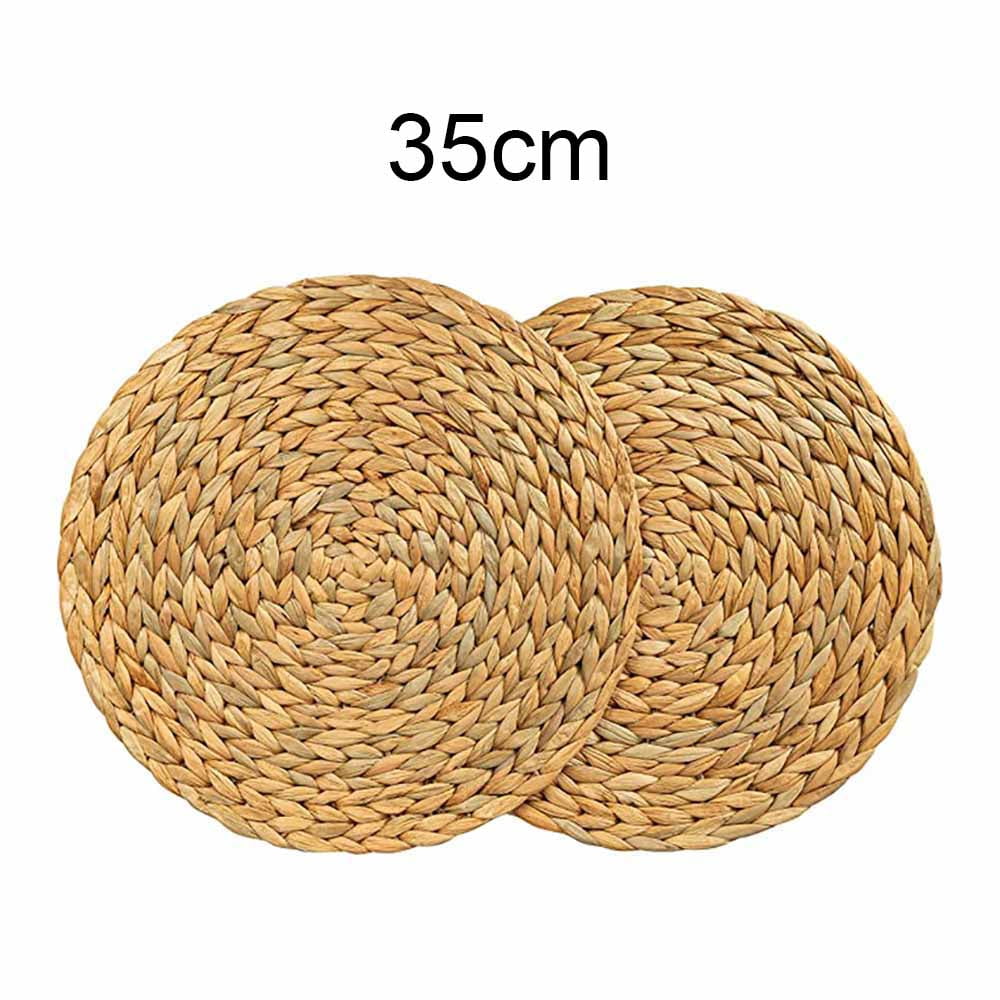 16 Natural Woven Rattan Placemats Set - Round Cattail Charger Plates For Boho Farmhouse Dining Table Decor, Heat-Resistant Braided Mats