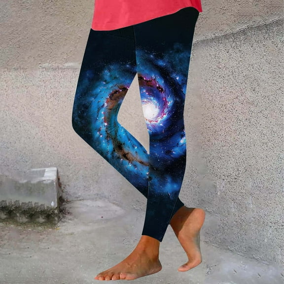 BLTIBY 2025 Leggings for Women High Waist Tummy Control Yoga Pants Star Printed Workout Lightweight Fashion Casual Trousers Multicolor L