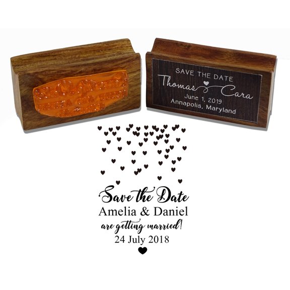 Printtoo Custom Wedding Invitation Save The Date With Hearts Wood Mounted Rubber Stamp