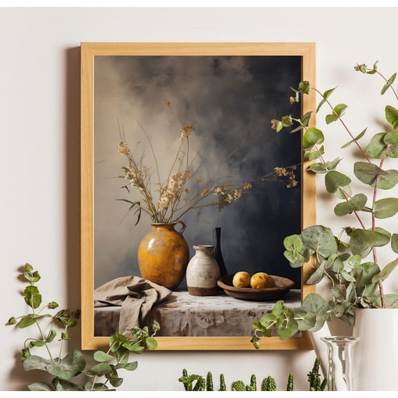 Vintage Pottery Art Poster: Farmhouse Kitchen Wildflowers, Unframed Poster Size 8x12