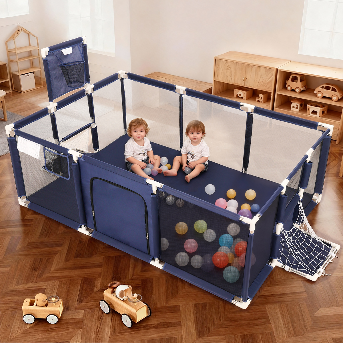 Caveen Large Baby Playpen 71x48 Inch Play Yard, Blue