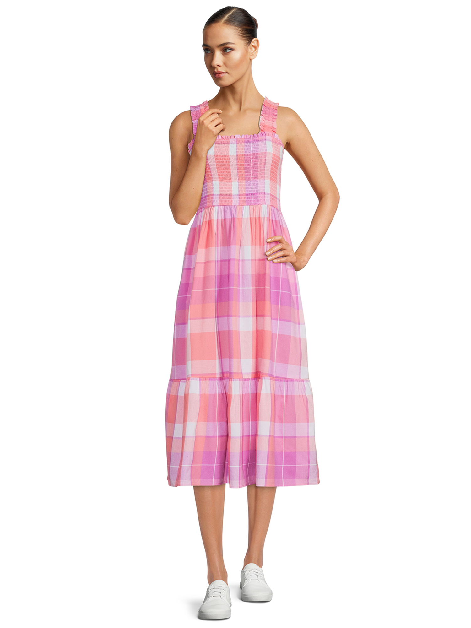 Time and Tru Women's Smocked Midi Dress with Ruffle Straps - image 2 of 5