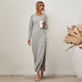 thumbnail image 3 of LLYwey s Women Casual Dresses New Fashion Split Button Skirt Color Long Sleeve Dress New Cocktail Dresses Gray M, 3 of 9