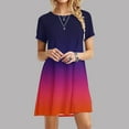 thumbnail image 2 of Summer Saving Wycnly Sundresses for Women Short Sleeve Crewneck Gradient Print Mini Dresses Casual Flowy Swing Tunic T-Shirt Summer Dress Dark Blue Up to 65% off, 2 of 6