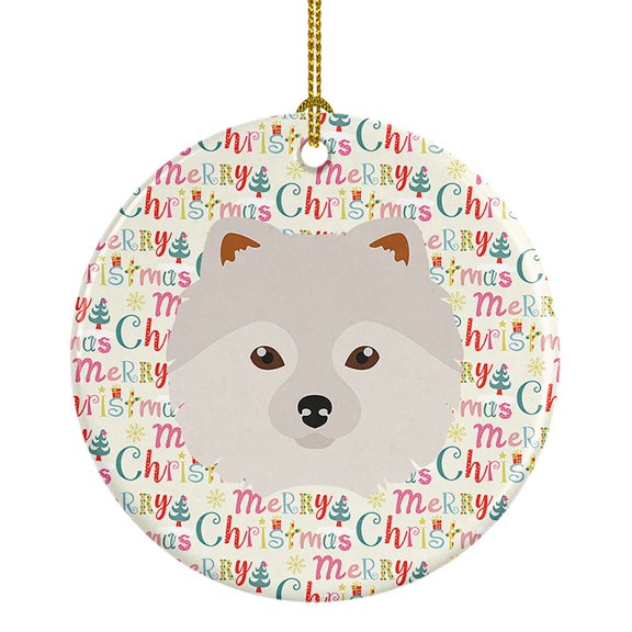 Japanese Spitz Merry Christmas Ceramic Ornament 2.8 in x 2.8 in