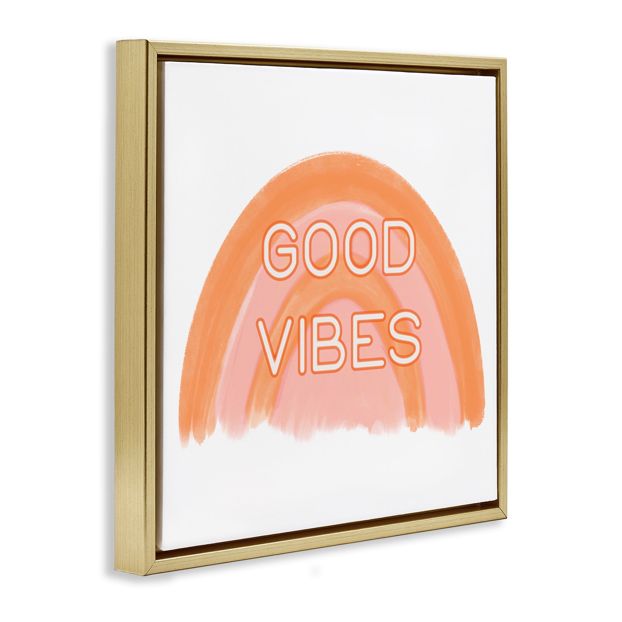 Stupell Industries Orange Good Vibes Text & Numbers Painting Gold Floater Framed Canvas Art Print Wall Art, 25 x 25
