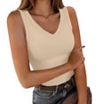 thumbnail image 6 of Miluxas Women's Plus Size Ribbed V-Neck Tank Top - Wide Strap Sleeveless Slim Fitted Cami Top Solid Casual Basic Going Out Sporty Vest Beige, 6 of 6