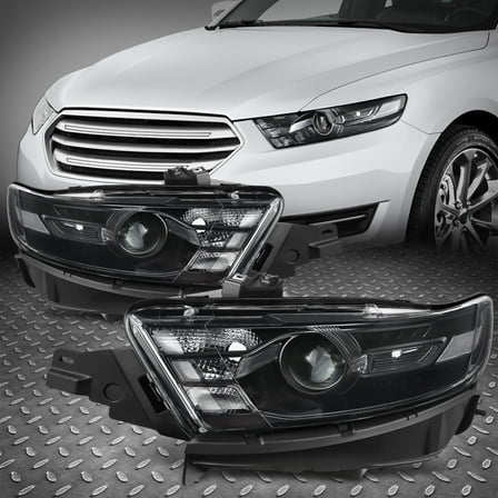 NUVISION for 13-19 Ford Taurus Black/Clear OE Style Projector Headlights Headlamps Pair