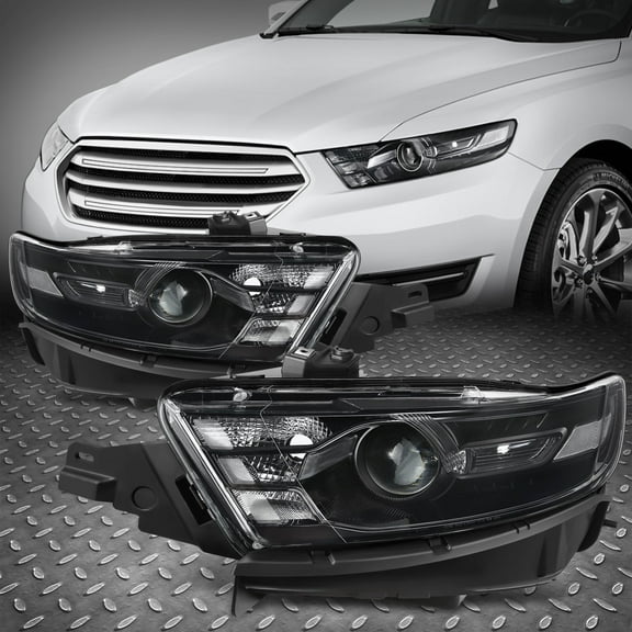 NUVISION for 13-19 Ford Taurus Black/Clear OE Style Projector Headlights Headlamps Pair