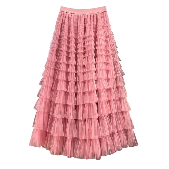DHFJKG Womens High Waisted Mesh Layered Tiered Skirt Tutu Tulle Mid Length Flared A Line Skirt Party Prom Stylish Skirt