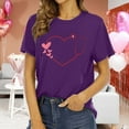 thumbnail image 1 of Chandails de la Saint-Valentin pour Femmes Col Rond Manches Courtes Mode T-Shirt à Imprimé Cœur Ample Léger Confortable Doux Blouses Vêtements de Vacances Violet m, 1 of 4