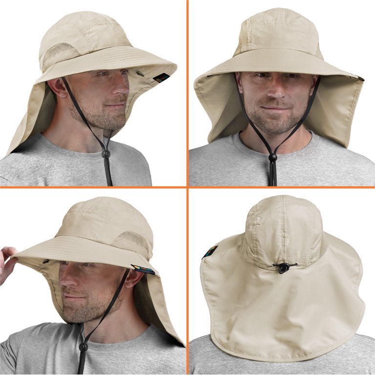 Men Fishing Hiking Bucket Hat Cap Ear Flap Neck Cover Outdoor Wide Brim Sun
