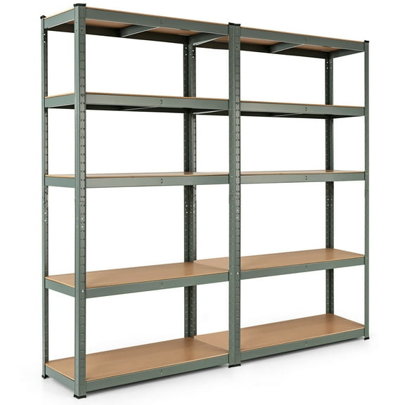 Gymax 2PC Adjustable 36''x72'' Heavy Duty 5 Level Garage Tool Shelf 2000lbs Grey