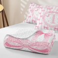 thumbnail image 4 of Manfei Pink Bow Personalized Initial T Quilt King for Girls,Kawaii Stripes Love Heart Print King Coverlet Set for Teens Women, 4 of 7