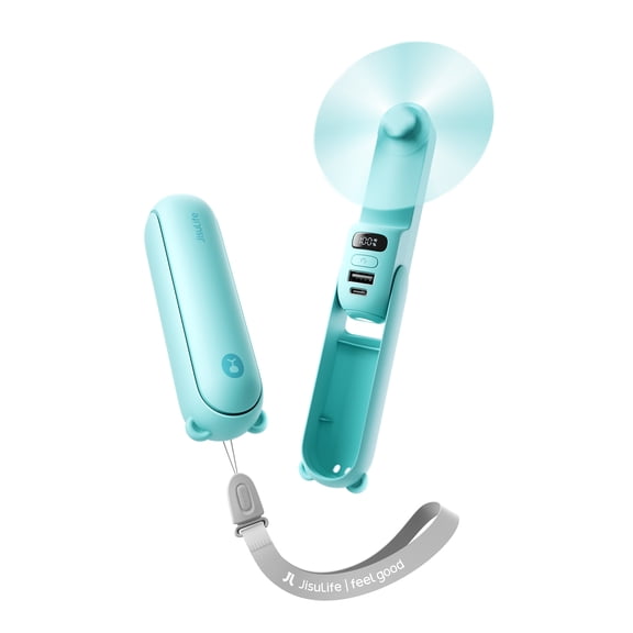 JISULIFE Handheld Fan, Upgraded Mini Fan, Up to 24 Working Hours for Long-term Outdoor Cooling, Combines Power Bank and Flashlight, Ideal for Summer, Cruise, Concert-Cyan