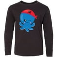 thumbnail image 3 of Inktastic Pirate Octopus, Blue Octopus With Red Pirate Hat Long Sleeve Youth T-Shirt, 3 of 5