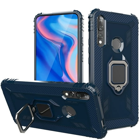 For Huawei Y9 Prime 2019 Carbon Fiber Protective Case with 360 Degree Rotating Ring Holder
