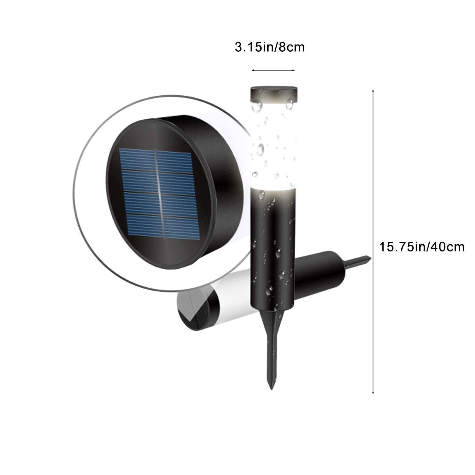 Solar LED Ground Light Outdoor Garden Lamp Round Floor Light 40cm Black Plastic Waterproof Automatic Dusk to Dawn 1 Pack
