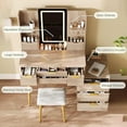 thumbnail image 3 of Montary 7-Drawer Vanity Desk with LED Mirror, Jewelry Storage & PU Stool, Carved Makeup Table, 3 of 8