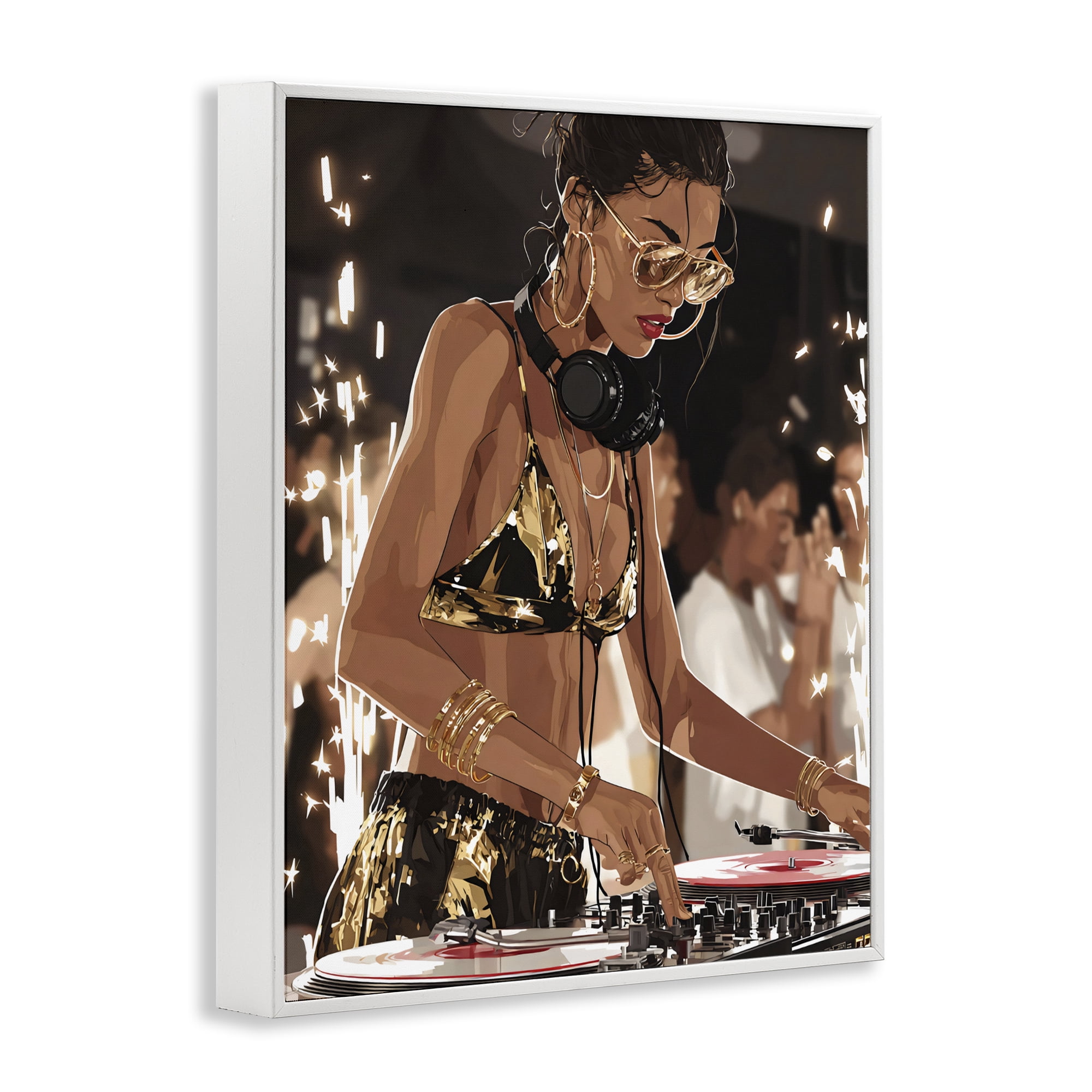 Stupell Industries Party All Night Gilded DJ White Framed Giclee Art, design by Franklyn Gregory