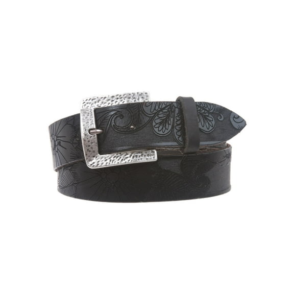 1 1/2" Snap On Soft Hand Floral Engraving Full Grain Leather Belt