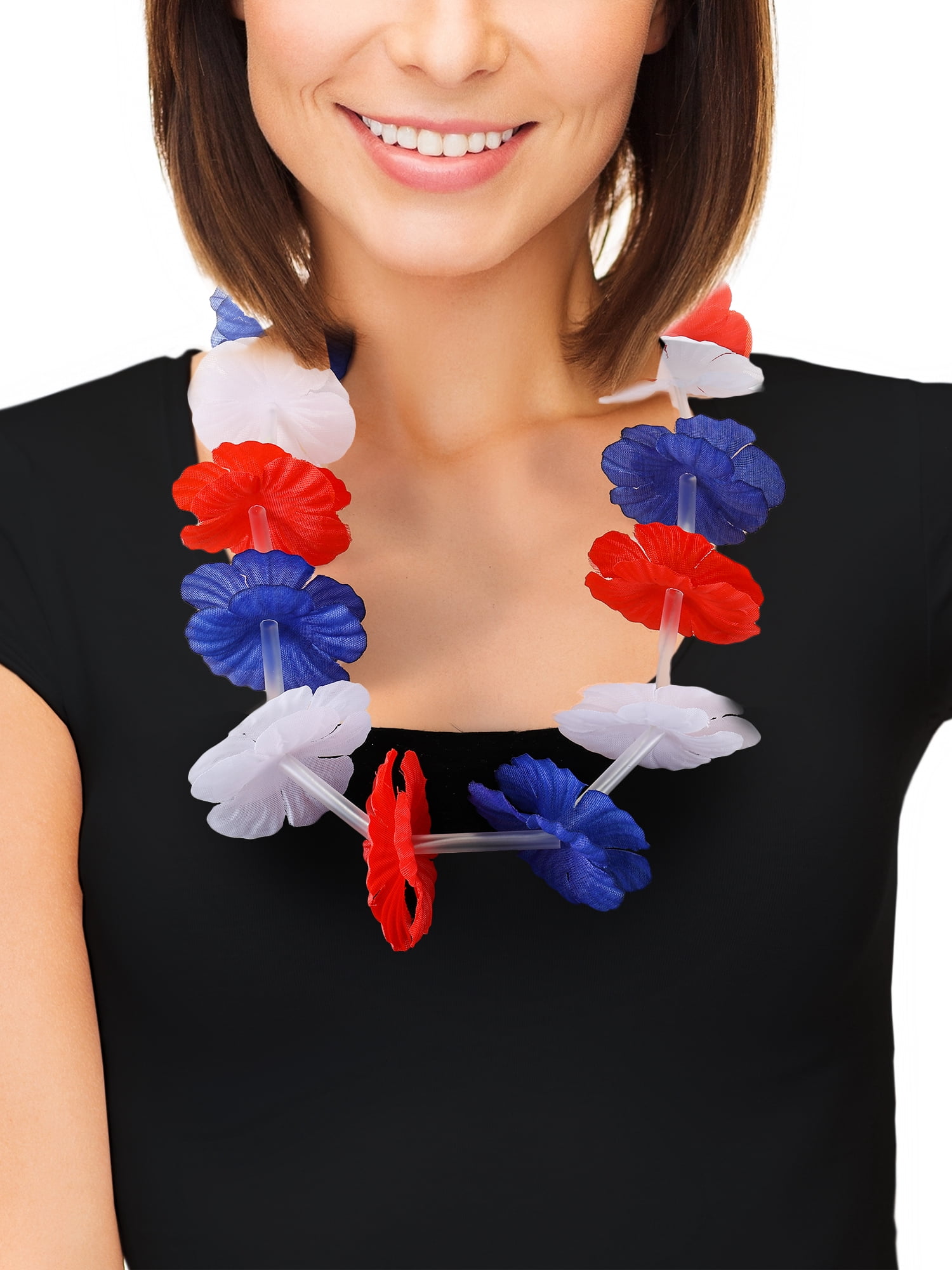 Way to Celebrate Americana Red, White, and Blue Light-Up Floral Necklace