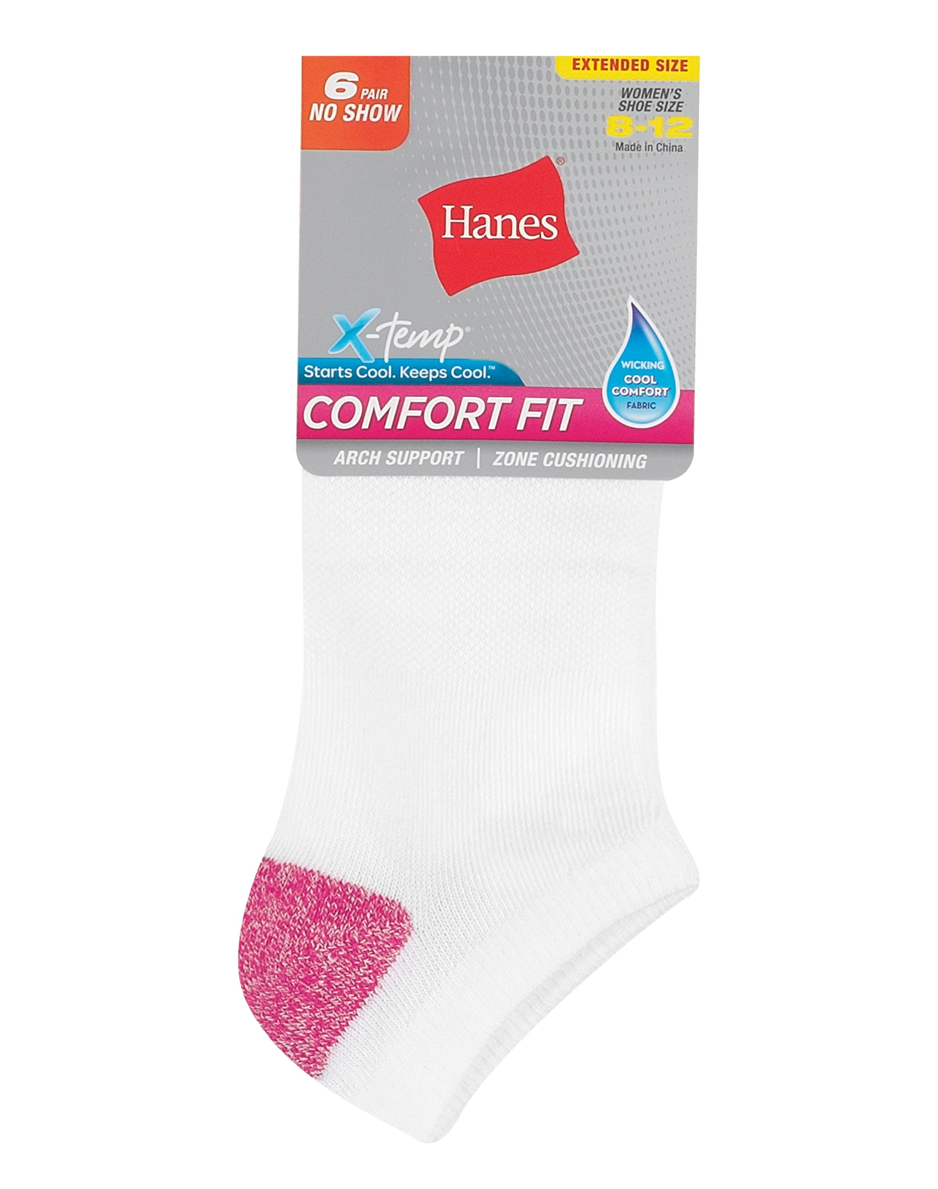 Hanes Premium Women's 6 Pair Cool & Comfortable No Show Socks Size