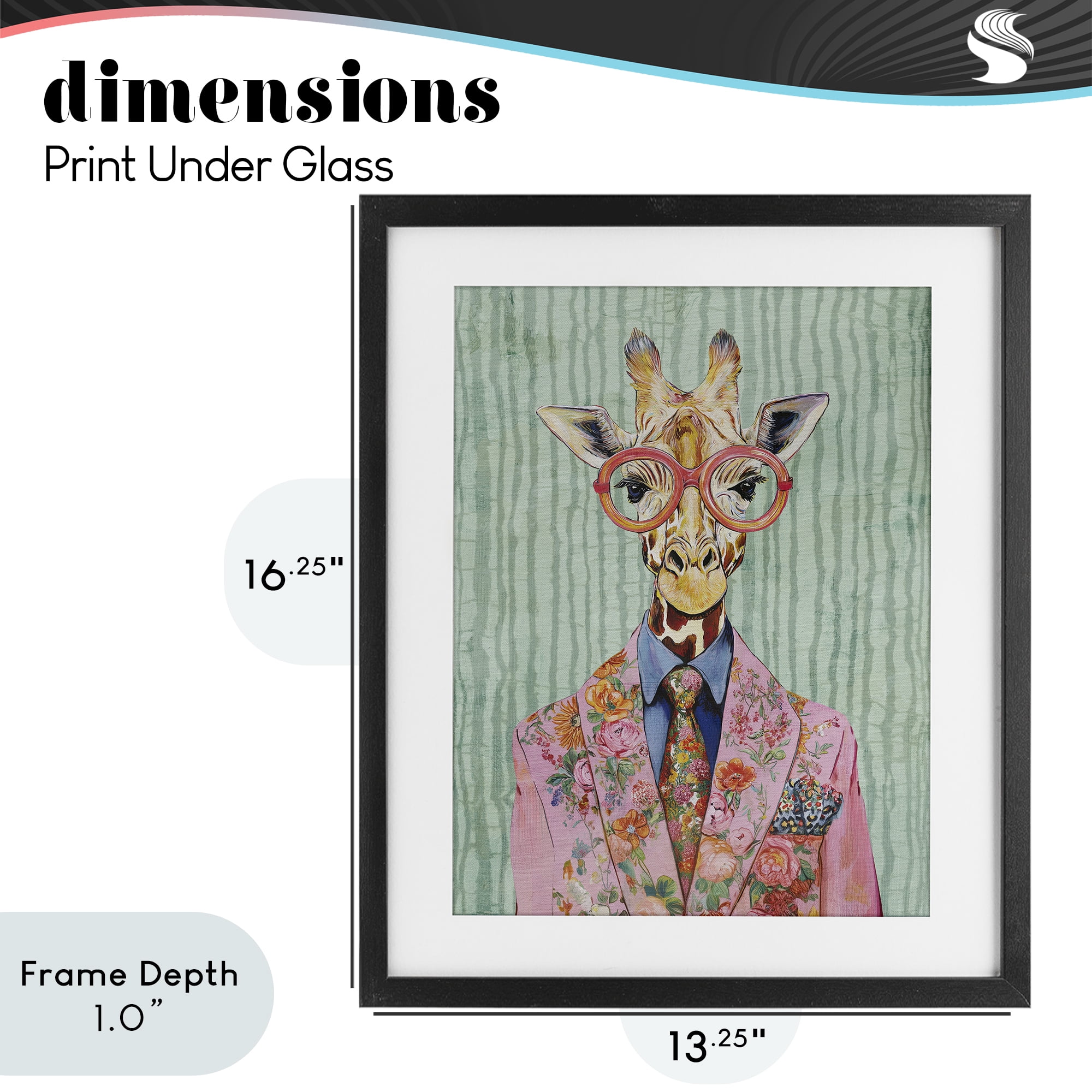 Stupell Industries Tall Stylish Giraffe Black Framed Print Under Glass, design by Svetlana Aleynikova