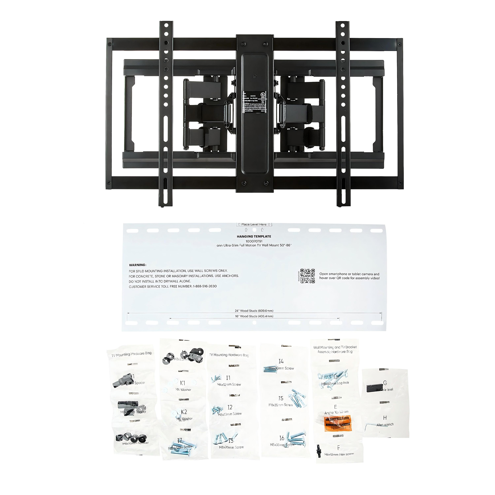 onn Ultra-Slim Full Motion TV Wall Mount, 50-86 Inch, 120 lbs photo 4