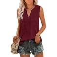 thumbnail image 3 of Tank Top for Women Loose Fit Sleeveless V Neck Camisole Dressy Casual Eyelet Summer Flowy Vest Blouse Wine Red XL, 3 of 5