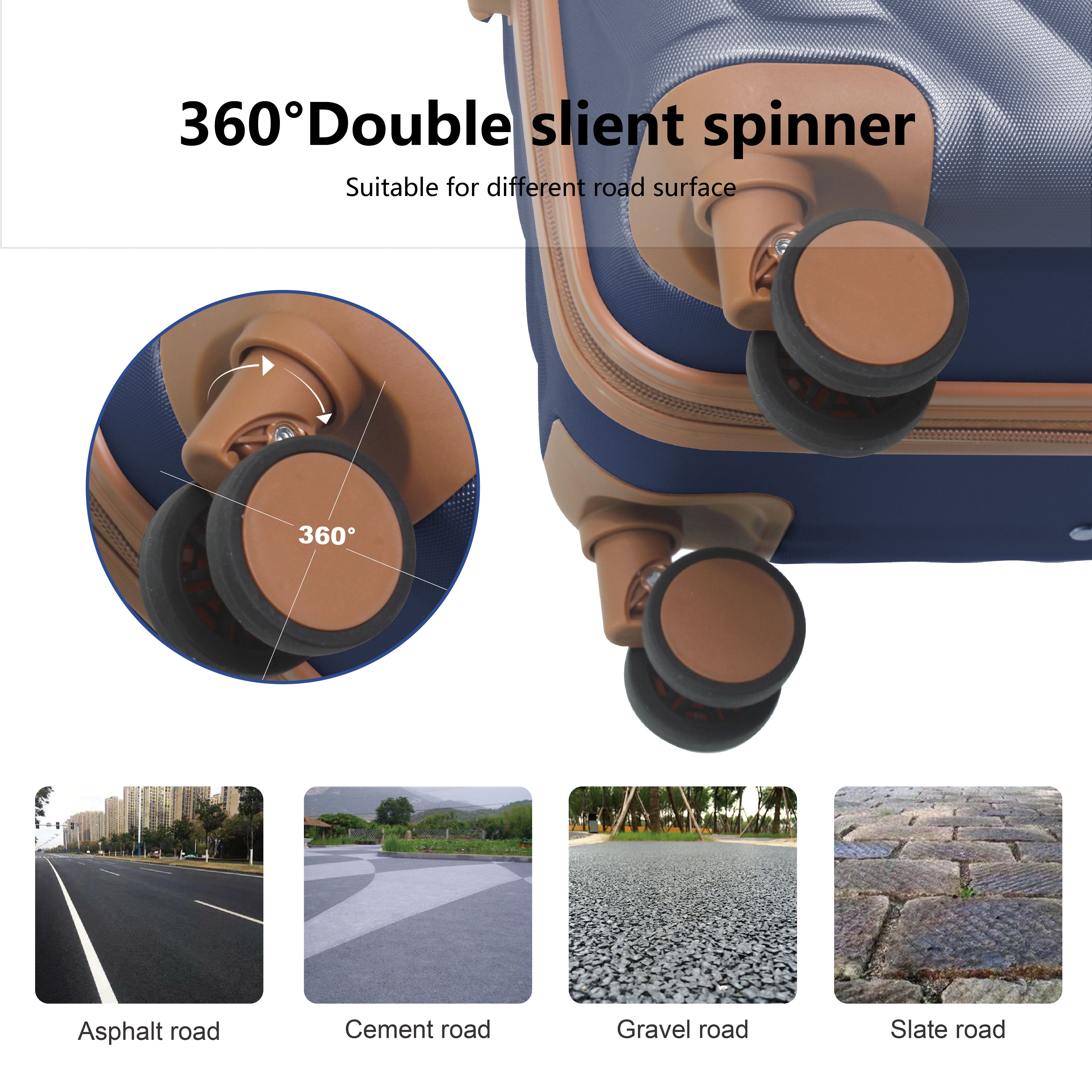 MAYEERTY 3-Piece ABS Luggage Set – Spinner Wheels, TSA Lock, Durable Suitcases, Navy Blue