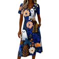 thumbnail image 4 of Women's Halloween Dress 2026 - Halloween Print Short Sleeve V-Neck Dress for Casual Party Wear, Halloween Events, Cosplay, Theme Parties Royal Blue B L, 4 of 5