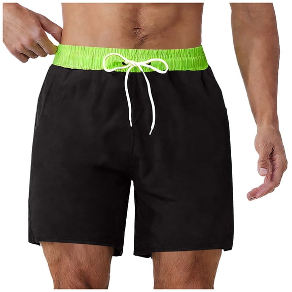 OGLCCG Mens Swim Trunks with Liner Quick Dry Summer Breathable Drawstring Beach Shorts Casual Vacation Bathing Suit with Pockets,XL,Black