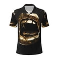 thumbnail image 2 of Daiia Golden Lips Modern Sculpture Pattern Men’s Polo Shirts,Solid Deck Shirt,Classic Fit, Breathable Cotton Polo for Casual and Sport Wear-Small, 2 of 7