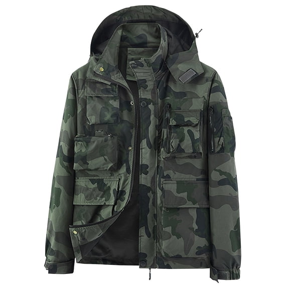 Styesk Jackets for Men Men's Fashion Casual Camouflage Color Zipper Pockets Long Sleeve Hooded Casual Outwear