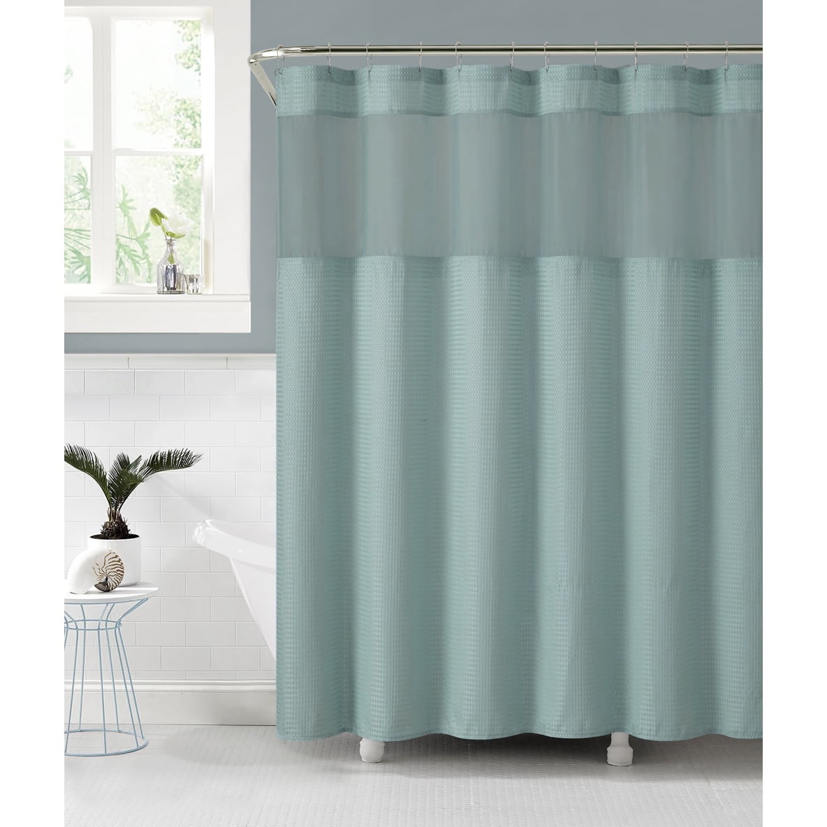 VCNY Home Fabric Shower Curtain With An Attached PEVA Liner Aqua