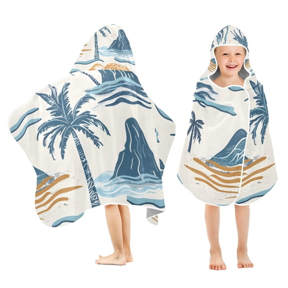 Summer Island Tree Kids Hooded Beach Towel Baby Bath Poncho Towels with Hood Absorbent 50"x23.5" for Pool Swimming