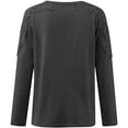 thumbnail image 4 of Gray Womens Tops Women's Round Neck Solid Color Hollow Stitching Long Sleeved T Shirts for Women, 4 of 5