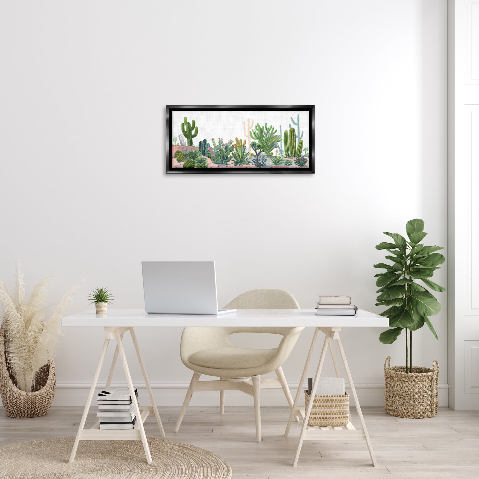 Stupell Industries Varied Desert Vegetation Cacti Botanical & Floral Painting Black Floater Framed Canvas Art Print Wall Art, 31 x 14