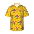 thumbnail image 2 of Xecao Mardi Gras Crayfish and Fleur de lis print Hawaiian shirt - a stylish short-sleeve button-down for men, perfect for casual beach and tropical outings., 2 of 9