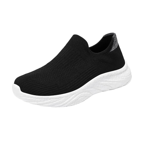 pwidon Men's Slip On Knit Walking Shoes Lightweight Cushioned Non Slip Casual Athletic Running Sneakers Black 39