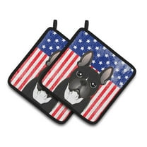 Carolines Treasures BB2157PTHD Flag and French Bulldog Pair of Pot Holders , 7.5HX7.5W, multicolor