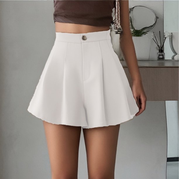 MKLEKYY Pantalones Cortos Para Mujer, Informales, Elásticos, De Cintura Alta, Con Pierna Ancha, Holgados, Plisados, Elegantes, De Verano