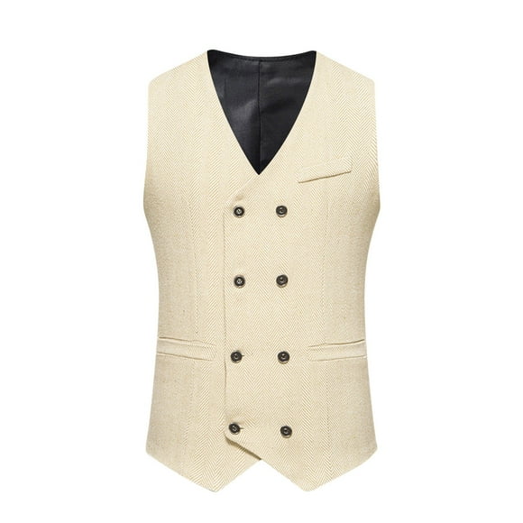 Chaleco retro de doble botonadura para hombre: chaleco de traje de color liso a la moda, poliéster para eventos de trabajo/bodas