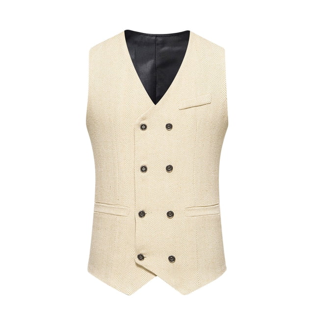 Men's Retro Double Breasted Vest - Fashionable Solid Color Suit Waistcoat, Polyester for Work/Wedding Events