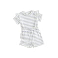thumbnail image 2 of Douhoow Toddler Girl Summer Stripe Clothes Baby Ruffle Ribbed Short Sleeve T-Shirts + Elastic Waist Shorts, 2 of 9