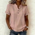thumbnail image 2 of Henley Shirts for Women Cotton linen Short Sleeve Stitched Dressy Casual Summer Boho Button Tops Loose Fit Tunic Top Work Blouses,3XL, 2 of 9